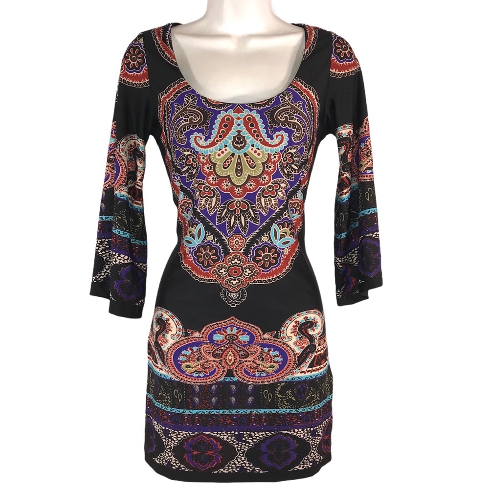 Y2K Bodycon Multi-Color Paisley Dress, Size S